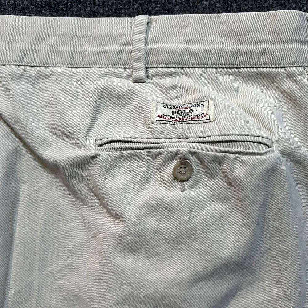 Vtg Polo Ralph Lauren Preston Chino Pants 42x30 Khaki Flat Front Cotton Twill